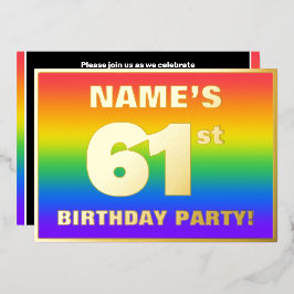 Invitación Con Relieve Metalizado 61st Birthday Party: Fun, Colorful Rainbow Pattern