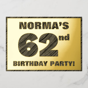 Invitación Con Relieve Metalizado 62ª Fiesta de Cumpleaños — Audaz, Faux Wood Grain 