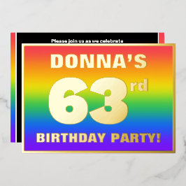 Invitación Con Relieve Metalizado 63rd Birthday Party: Fun, Colorful Rainbow Pattern