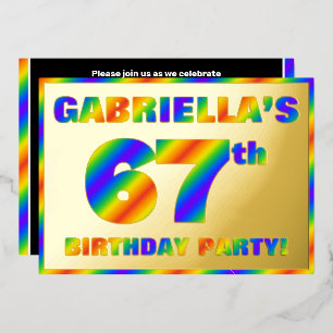 Invitación Con Relieve Metalizado 67.º cumpleaños — Diversión, espectro arcoiris "67