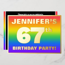 Invitación Con Relieve Metalizado 67th Birthday Party: Fun, Colorful Rainbow Pattern