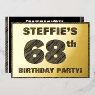 Invitación Con Relieve Metalizado 68ª Fiesta de Cumpleaños — Audaz, Faux Wood Grain 