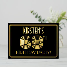 Invitación Con Relieve Metalizado 68ª Fiesta de Cumpleaños — Estilo Art Deco "68" + 