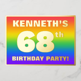 Invitación Con Relieve Metalizado 68th Birthday Party: Fun, Colorful Rainbow Pattern