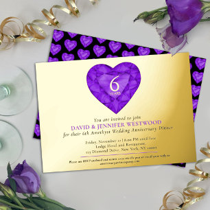 Invitación Con Relieve Metalizado 6.º Aniversario del Ametista Boda Corazón de acuar