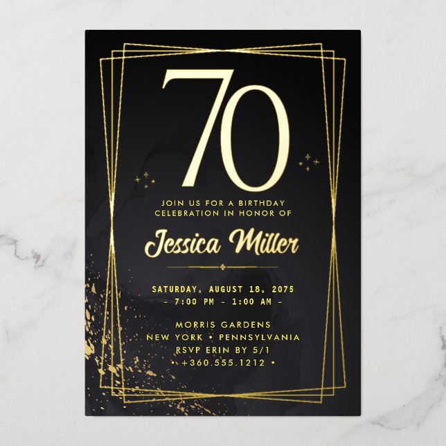 Invitación Con Relieve Metalizado 70.ª invitación al Relieve metalizado dorado Rosa  (Anverso)