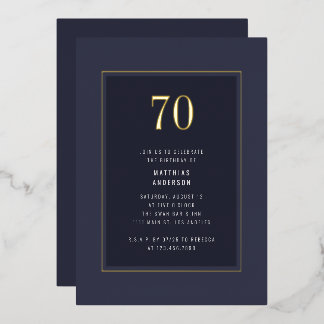Invitación Con Relieve Metalizado 70.º Cumpleaños Minimal Elegante Marco dorado oscu