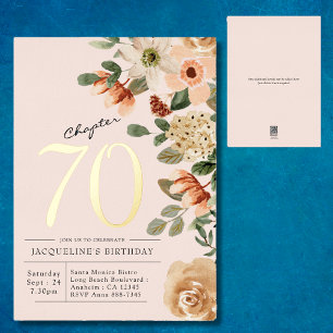 Invitación Con Relieve Metalizado 70.º cumpleaños Vintage Floral Gold