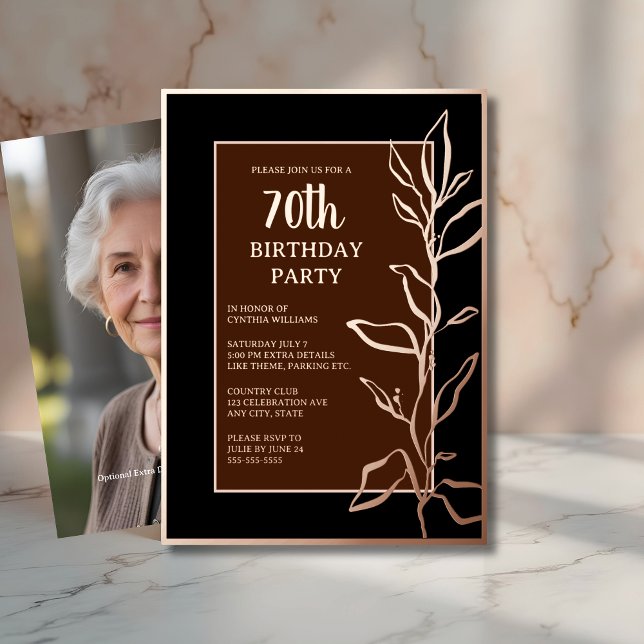 Invitación Con Relieve Metalizado 70.º Personalizado Fiesta de Cumpleaños Botánico E (Subido por el creador)