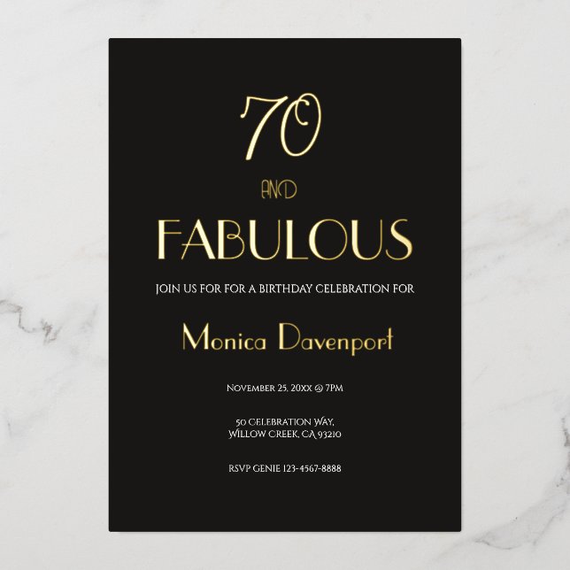 Invitación Con Relieve Metalizado 70 and Fabulous Seventy Birthday  (Anverso)
