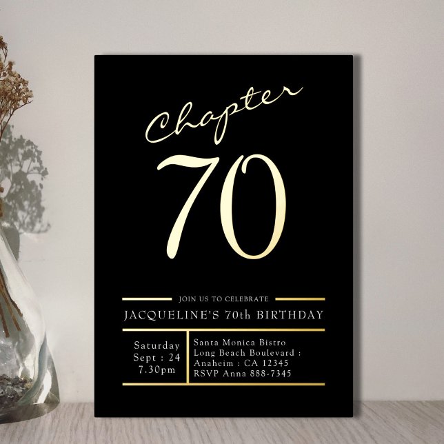Invitación Con Relieve Metalizado 70 Black 70th Birthday Party Gold (Subido por el creador)