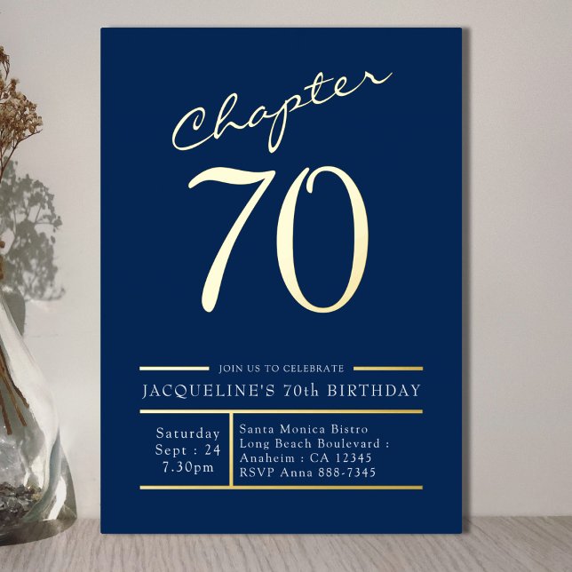 Invitación Con Relieve Metalizado 70 Blue 70th Birthday Party Gold (Subido por el creador)