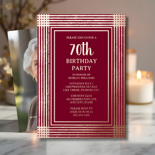 Invitación Con Relieve Metalizado 70 cumpleaños fiesta personalizada texto Art Déco 