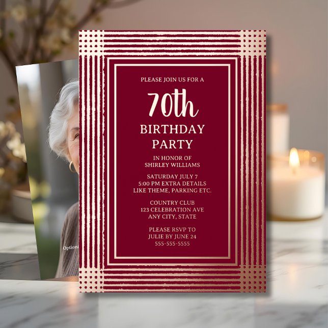 Invitación Con Relieve Metalizado 70 cumpleaños fiesta personalizada texto Art Déco  (Subido por el creador)