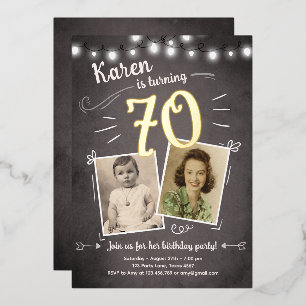Invitación Con Relieve Metalizado 70 cumpleaños retro vintage setenta sorpresa