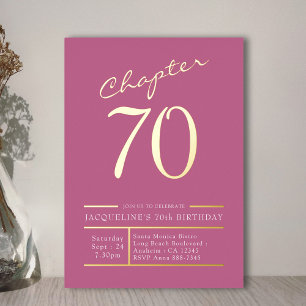 Invitación Con Relieve Metalizado 70 Oro rosado de la Fiesta de Cumpleaños 70