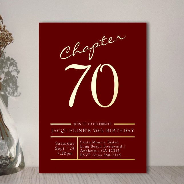 Invitación Con Relieve Metalizado 70 Red 70th Birthday Party Gold (Subido por el creador)