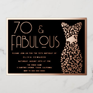 Invitación Con Relieve Metalizado ¡70 y fabuloso! Cumpleaños 70 Rosa Dorado y Negro