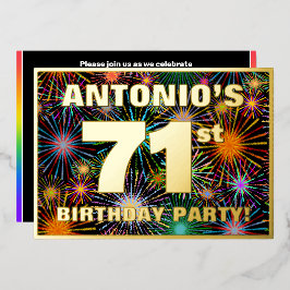 Invitación Con Relieve Metalizado 71ª Fiesta de Cumpleaños — Diversión, Coloridos fu