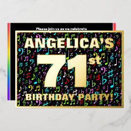 Invitación Con Relieve Metalizado 71st Birthday Party — Fun, Colorful Music Symbols