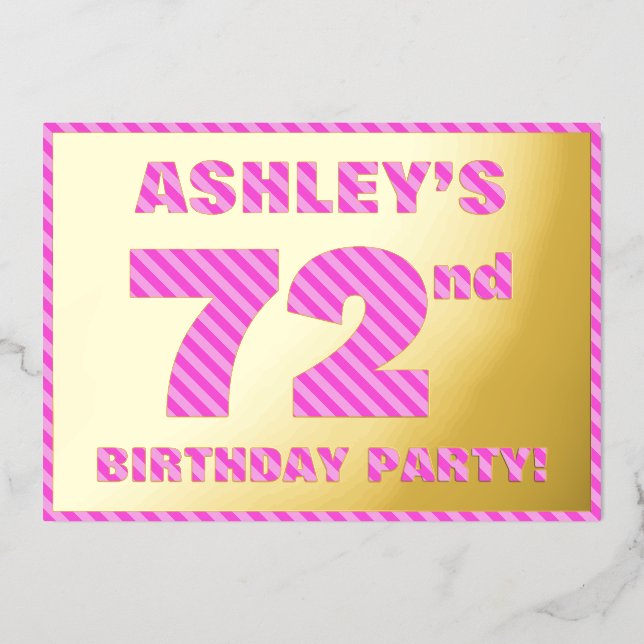 Invitación Con Relieve Metalizado 72ª Fiesta de Cumpleaños — Negrita, Diversión, Ban (Anverso)