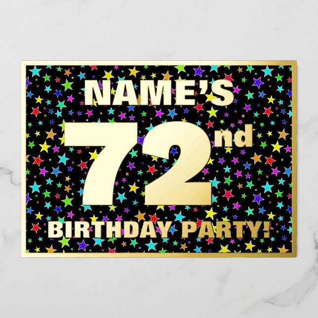 Invitación Con Relieve Metalizado 72ª fiesta de cumpleaños — Patrón de estrellas div (Anverso)