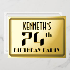 Invitación Con Relieve Metalizado 74.ª fiesta de cumpleaños: Art Deco Look "74" y No