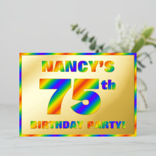 Invitación Con Relieve Metalizado 75ª fiesta de cumpleaños — Diversión, espectro arc
