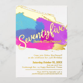 Invitación Con Relieve Metalizado 75.ª festividad de cumpleaños, foto de oro, arte a