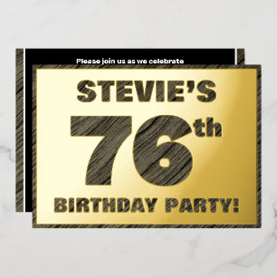 Invitación Con Relieve Metalizado 76ª Fiesta de Cumpleaños — Audaz, Faux Wood Grain 
