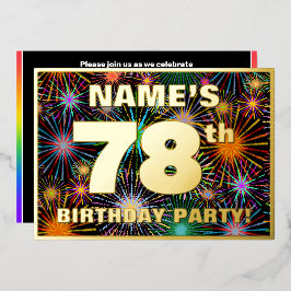 Invitación Con Relieve Metalizado 78.ª Fiesta de Cumpleaños — Diversión, Coloridos f