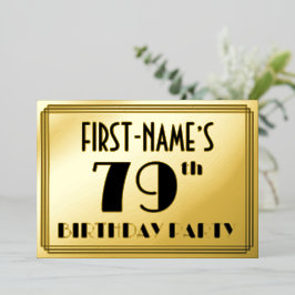 Invitación Con Relieve Metalizado 79ª Fiesta de Cumpleaños — Aspecto Art Deco "79" +