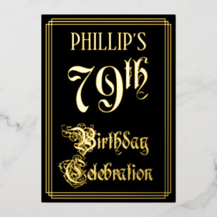 Invitación Con Relieve Metalizado 79.ª Fiesta de Cumpleaños — Guión de fantasía y no