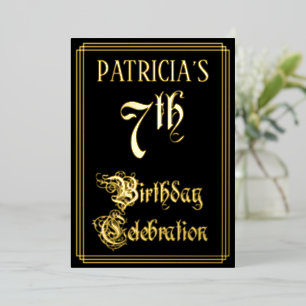 Invitación Con Relieve Metalizado 7.ª Fiesta de Cumpleaños — Guión de fantasía y nom