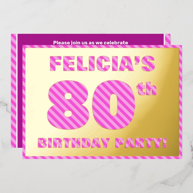 Invitación Con Relieve Metalizado 80.ª Fiesta de Cumpleaños — Negrita, Diversión, Ba (Anverso/Reverso)