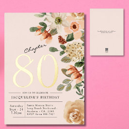 Invitación Con Relieve Metalizado 80.º cumpleaños Vintage Floral Gold