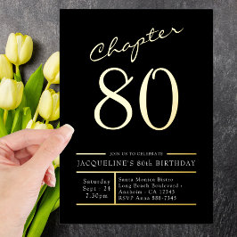 Invitación Con Relieve Metalizado 80 Black 80th Birthday Party Gold