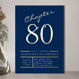 Invitación Con Relieve Metalizado 80 Blue 80th Birthday Party Gold