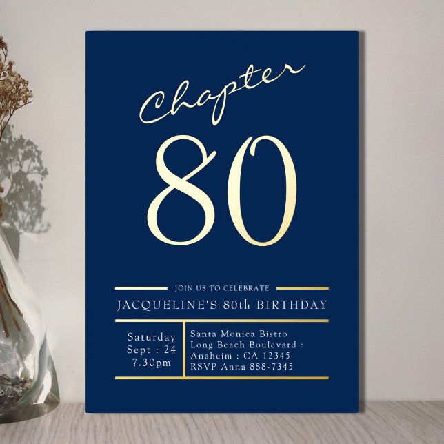 Invitación Con Relieve Metalizado 80 Blue 80th Birthday Party Gold (Subido por el creador)