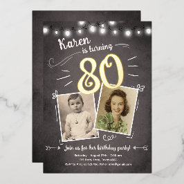 Invitación Con Relieve Metalizado 80 cumpleaños Vintage Retro Foto Ochenta Sorpresa