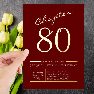 Invitación Con Relieve Metalizado 80 Red 80th Birthday Party Gold