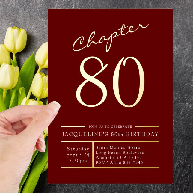 Invitación Con Relieve Metalizado 80 Red 80th Birthday Party Gold (Subido por el creador)