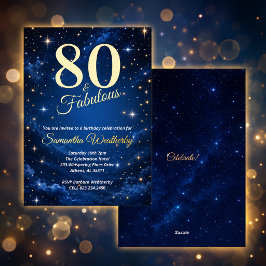 Invitación Con Relieve Metalizado 80 y fabuloso cielo nocturno cumpleaños dorado