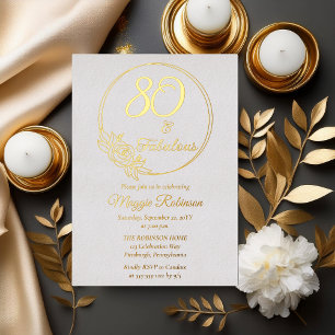 Invitación Con Relieve Metalizado 80 y Fabuloso Cumpleaños 80 Estampado