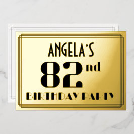 Invitación Con Relieve Metalizado 82ª fiesta de cumpleaños: Art Deco Look "82" y nom