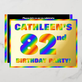 Invitación Con Relieve Metalizado 82ª fiesta de cumpleaños — Diversión, espectro arc