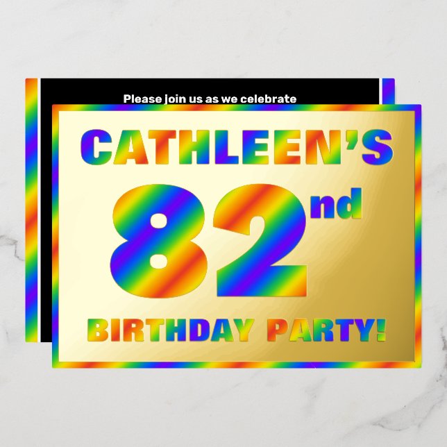 Invitación Con Relieve Metalizado 82ª fiesta de cumpleaños — Diversión, espectro arc (Anverso/Reverso)