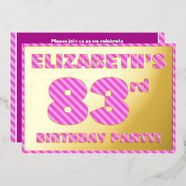 Invitación Con Relieve Metalizado 83ª Fiesta de Cumpleaños — Negrita, Diversión, Ban