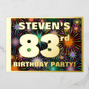 Invitación Con Relieve Metalizado 83.ª Fiesta de Cumpleaños — Diversión, Coloridos f