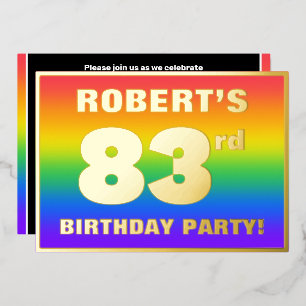 Invitación Con Relieve Metalizado 83.ª fiesta de cumpleaños: Patrón arcoiris diverti